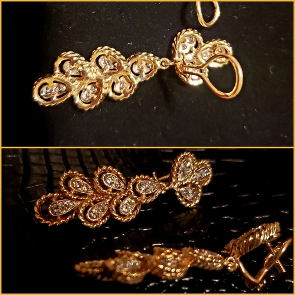 18K Solid Gold Diamond Earrings - Picture 8 of 9